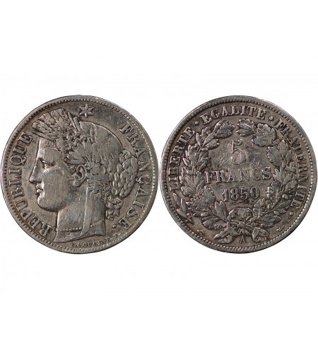 CÉRÈS - 5 FRANCS ARGENT 1850 A PARIS