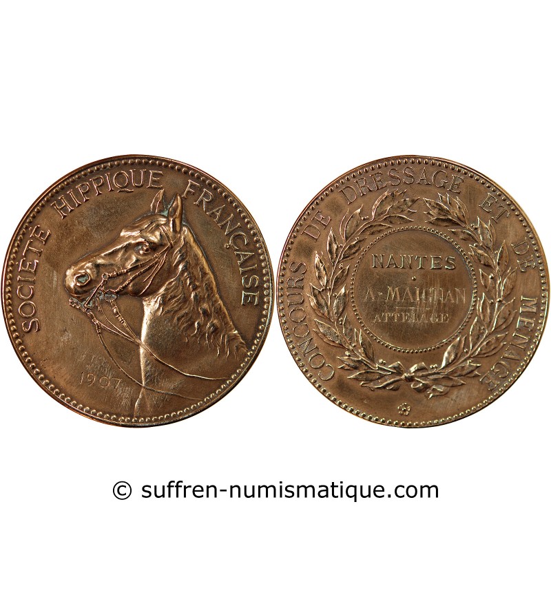 SOCIÉTÉ HIPPIQUE, CONCOURS DE DRESSAGE - MÉDAILLE BRONZE 1907 NANTES