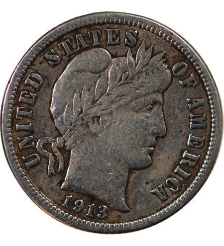 USA - 10 CENTS ARGENT "Barber Dime" 1913 PHILADELPHIE