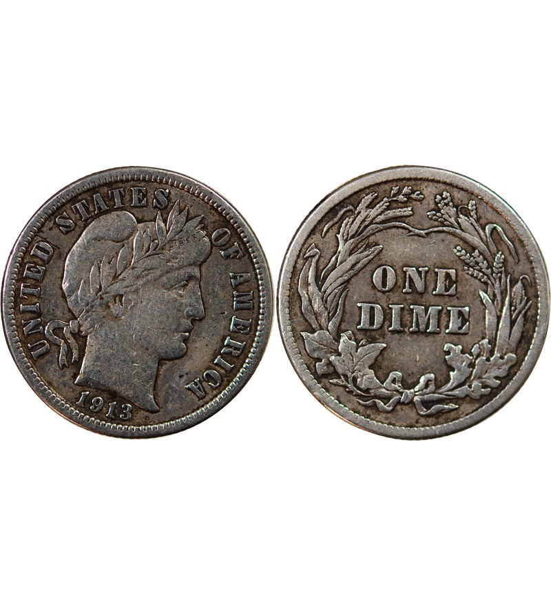 USA - 10 CENTS ARGENT "Barber Dime" 1913 PHILADELPHIE