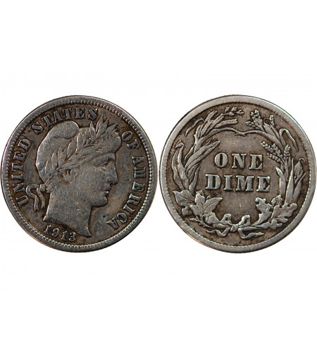 USA - 10 CENTS ARGENT "Barber Dime" 1913 PHILADELPHIE