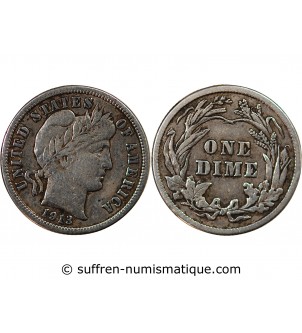 USA - 10 CENTS ARGENT "Barber Dime" 1913 PHILADELPHIE