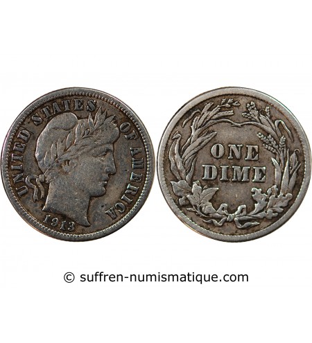 USA - 10 CENTS ARGENT "Barber Dime" 1913 PHILADELPHIE