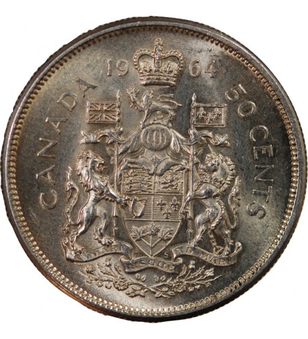CANADA, ELIZABETH II - 50 CENTS ARGENT 1964