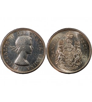 CANADA, ELIZABETH II - 50 CENTS ARGENT 1964 2