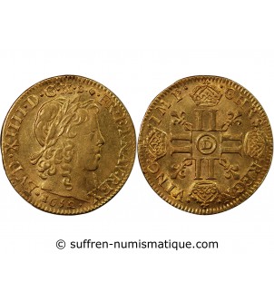 LOUIS XIV - LOUIS D'OR A LA MECHE LONGUE 1652 D LYON