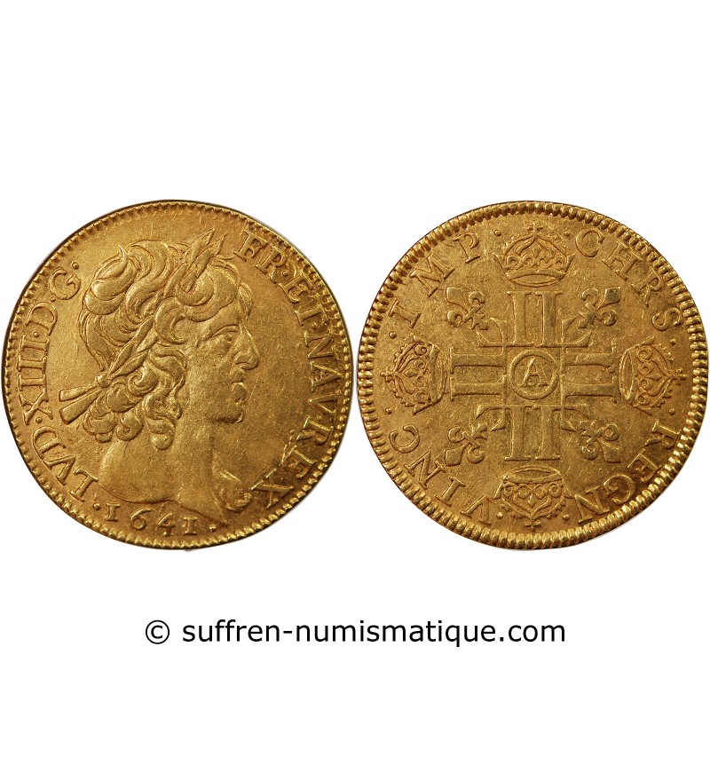 LOUIS XIII - LOUIS D'OR A LA MECHE COURTE 1641 A PARIS R3