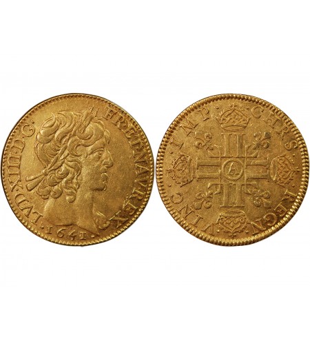 LOUIS XIII - LOUIS D'OR A LA MECHE COURTE 1641 A PARIS R3
