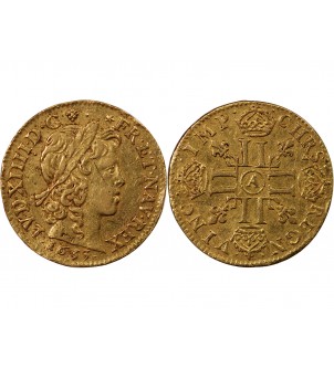 LOUIS XIV - LOUIS D'OR A LA MÈCHE LONGUE 1653 A PARIS 2