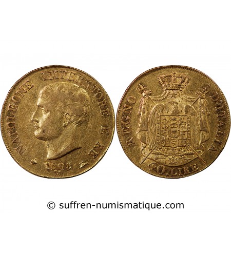 ITALIE, NAPOLEON﻿ 1er - 40 LIRE OR 1808 M MILAN