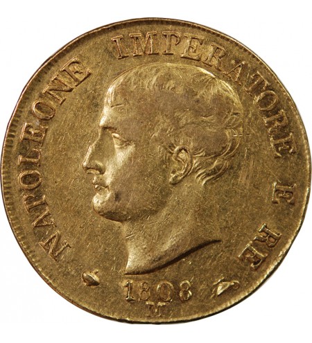 ITALIE, NAPOLEON﻿ 1er - 40 LIRE OR 1808 M MILAN