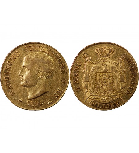 ITALIE, NAPOLEON﻿ 1er - 40 LIRE OR 1808 M MILAN