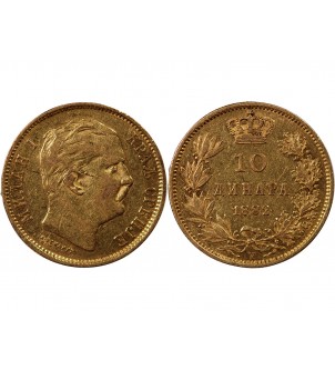 SERBIE, MILAN Ier - 10 DINARA OR 1882 V VIENNE 2