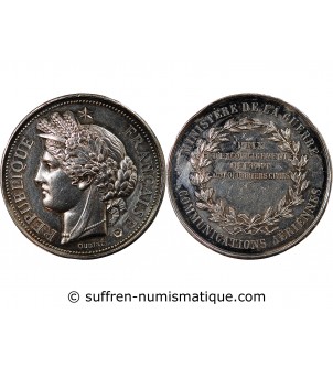 MINISTERE DE LA GUERRE, COMMUNICATIONS AERIENNES - MÉDAILLE ARGENT poinçon Corne (après 1879)