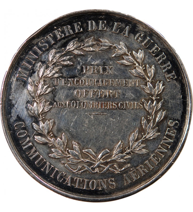 MINISTERE DE LA GUERRE, COMMUNICATIONS AERIENNES - MÉDAILLE ARGENT poinçon Corne (après 1879)
