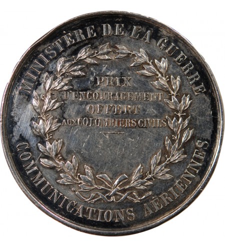 MINISTERE DE LA GUERRE, COMMUNICATIONS AERIENNES - MÉDAILLE ARGENT poinçon Corne (après 1879)