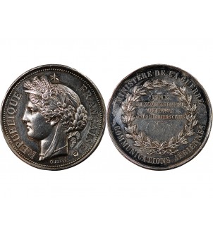 MINISTERE DE LA GUERRE, COMMUNICATIONS AERIENNES - MÉDAILLE ARGENT poinçon Corne (après 1879) 2