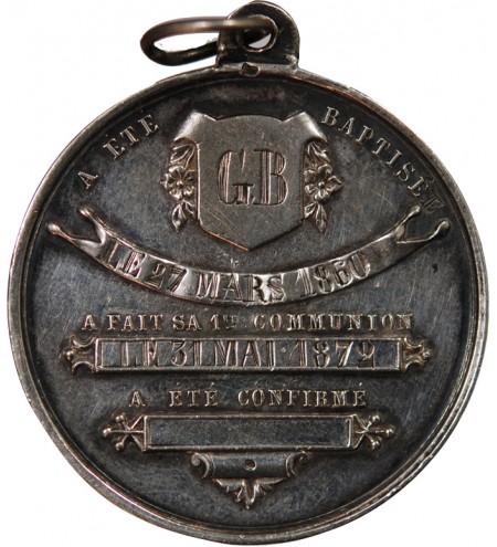 BAPTÊME ET COMMUNION - MEDAILLE ARGENT inscrite en 1860 puis 1872