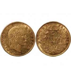 NAPOLEON III - 5 FRANCS OR 1864 A PARIS 2