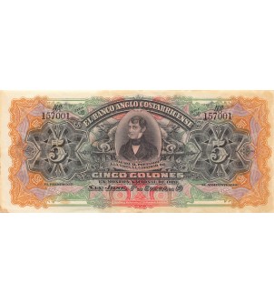 COSTA RICA, EL BANCO ANGLO COSTARRICENSE - 5 COLONES 1917 - SUP+