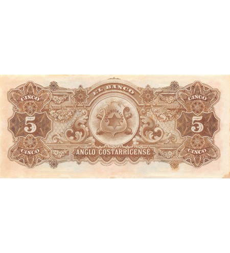 COSTA RICA, EL BANCO ANGLO COSTARRICENSE - 5 COLONES 1917 - SUP+
