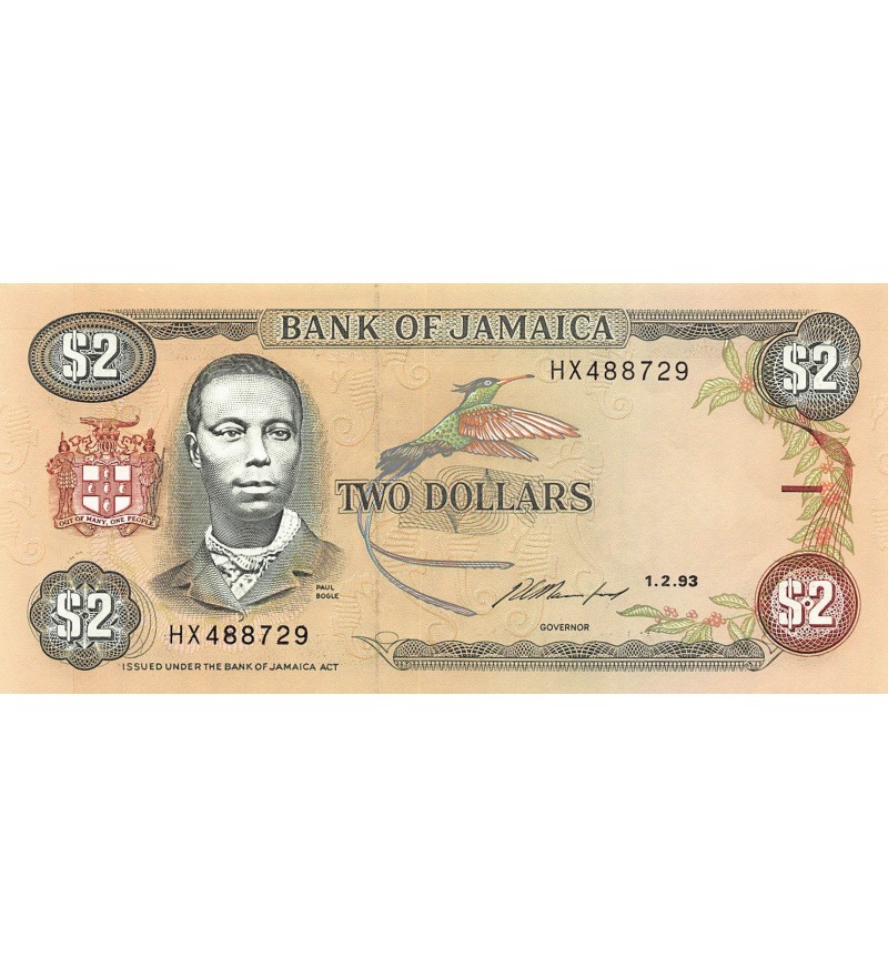JAMAIQUE, PAUL BOGLE - 2 DOLLARS 1993 - P.NEUF