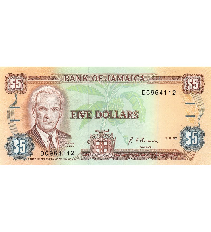 JAMAIQUE, NORMAN MANLEY - 5 DOLLARS 1992 - NEUF
