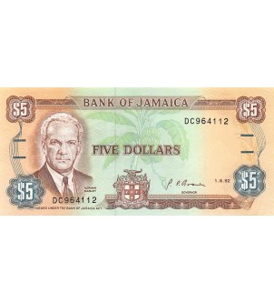 JAMAIQUE, NORMAN MANLEY - 5 DOLLARS 1992 - NEUF 2
