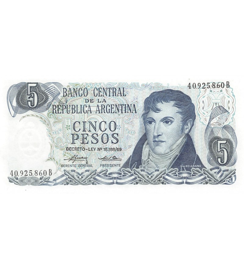ARGENTINE, GENERAL BELGRANO - 5 PESOS 1974 / 1976 - P.NEUF