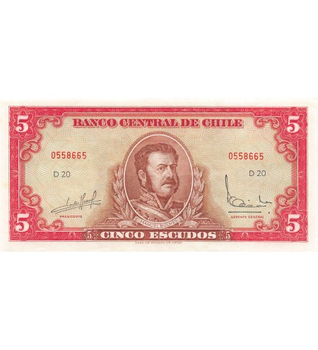 CHILI, MANUEL BULNES - 5 ESCUDOS 1976 - SPL