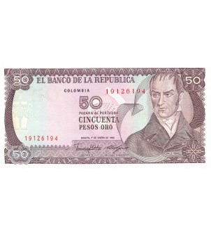 COLOMBIE, CAMILLO TORRES - 50 PESOS ORO 1986 - P.NEUF 2