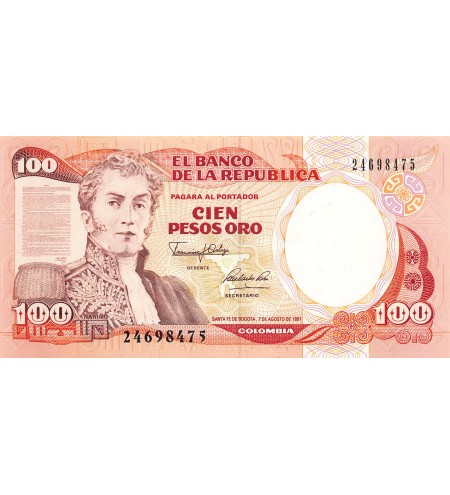 COLOMBIE, GENERAL NARINO - 100 PESOS ORO 1991 - P.NEUF