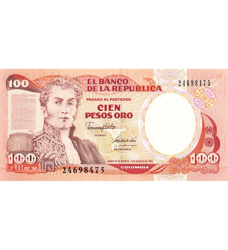 COLOMBIE, GENERAL NARINO - 100 PESOS ORO 1991 - P.NEUF