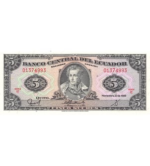 EQUATEUR, ANTONIO JOSE DE SUCRE - 5 SUCRES 1988 - P.NEUF 2