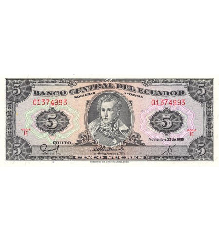 EQUATEUR, ANTONIO JOSE DE SUCRE - 5 SUCRES 1988 - P.NEUF