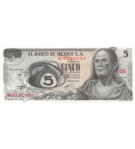MEXIQUE, ORTIZ DE DOMINGUEZ - 5 PESOS 1972 - P.NEUF