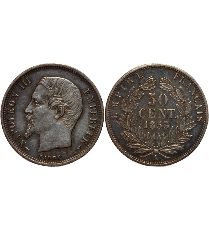 NAPOLEON III - 50 CENTIMES ARGENT 1853 A PARIS