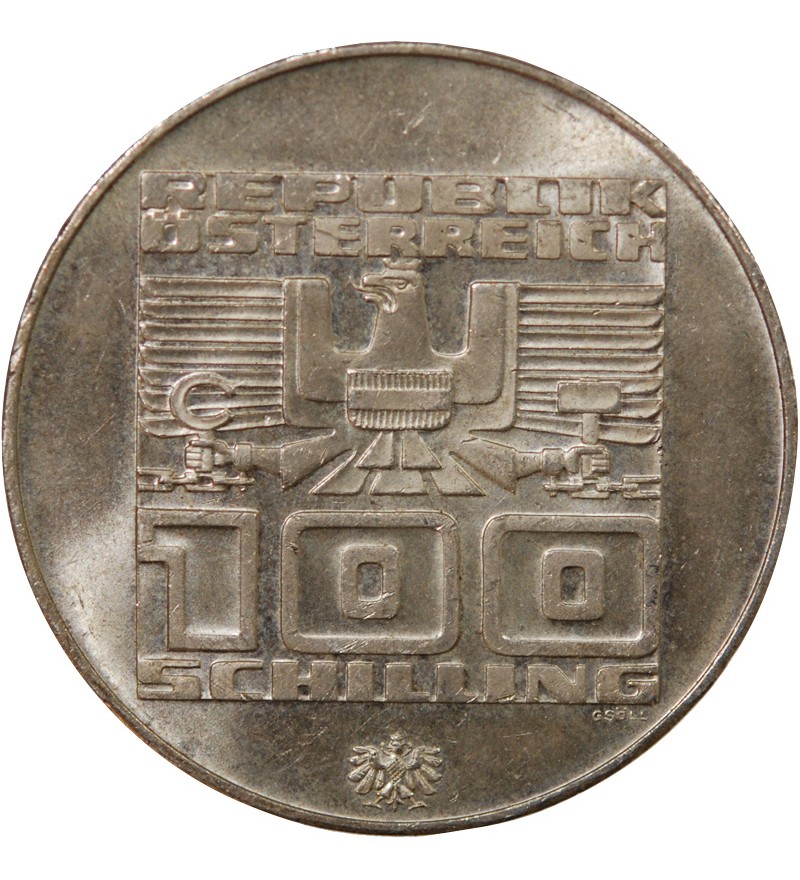 AUTRICHE, JEUX OLYMPIQUES INNSBRUCK - 100 SCHILLING ARGENT 1976 HALL