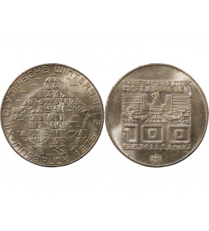 AUTRICHE, JEUX OLYMPIQUES INNSBRUCK - 100 SCHILLING ARGENT 1976 HALL 2