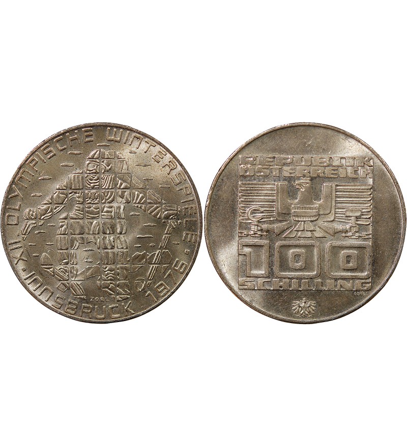 AUTRICHE, JEUX OLYMPIQUES INNSBRUCK - 100 SCHILLING ARGENT 1976 HALL