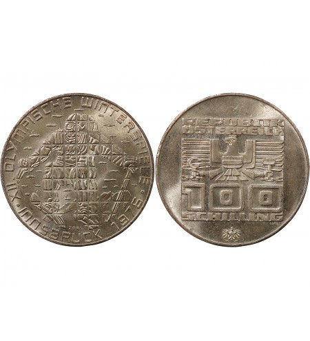 AUTRICHE, JEUX OLYMPIQUES INNSBRUCK - 100 SCHILLING ARGENT 1976 HALL