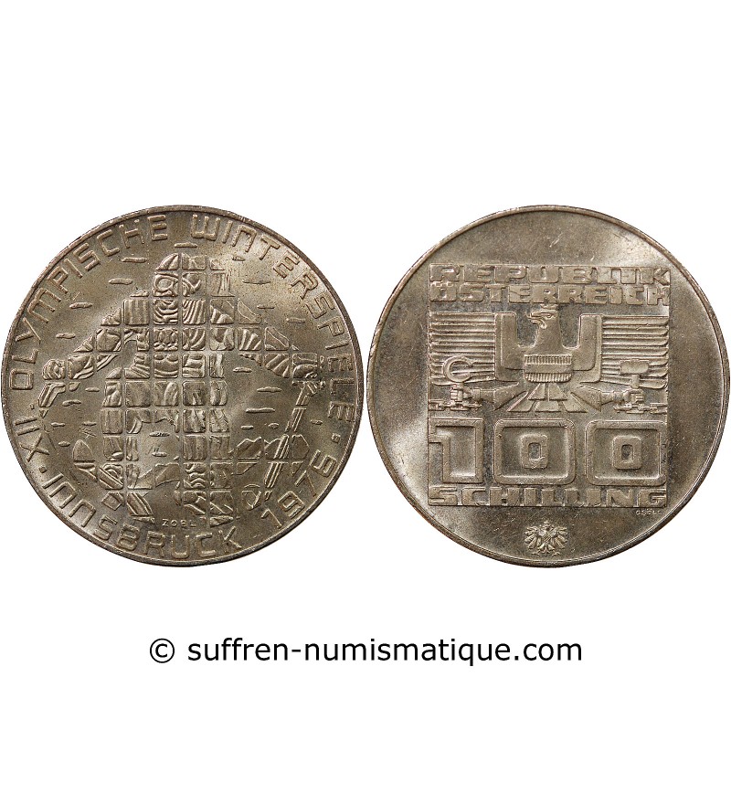 AUTRICHE, JEUX OLYMPIQUES INNSBRUCK - 100 SCHILLING ARGENT 1976 HALL