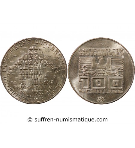 AUTRICHE, JEUX OLYMPIQUES INNSBRUCK - 100 SCHILLING ARGENT 1976 HALL