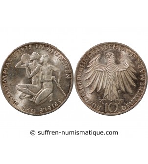 ALLEMAGNE, JEUX OLYMPIQUES MUNICH - 10 MARK ARGENT 1972 G KARLSRUHE