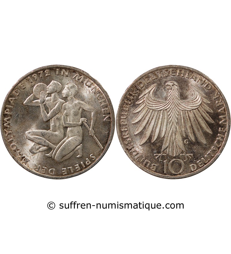ALLEMAGNE, JEUX OLYMPIQUES MUNICH - 10 MARK ARGENT 1972 G KARLSRUHE