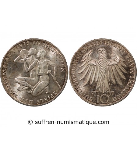 ALLEMAGNE, JEUX OLYMPIQUES MUNICH - 10 MARK ARGENT 1972 G KARLSRUHE