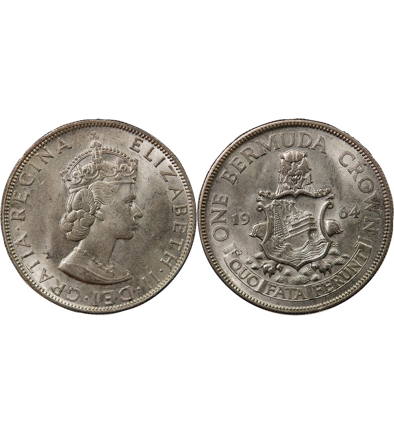 BERMUDES, ELISABETH II - CROWN ARGENT 1964