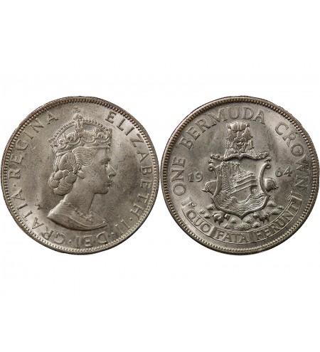 BERMUDES, ELISABETH II - CROWN ARGENT 1964