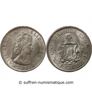 BERMUDES, ELISABETH II - CROWN ARGENT 1964