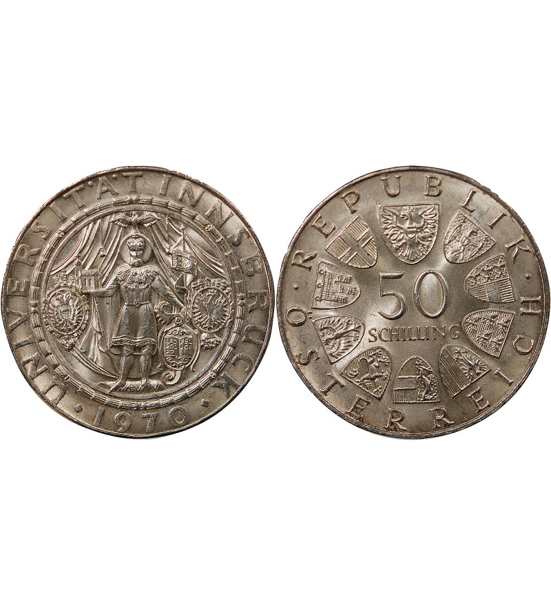 AUTRICHE, UNIVERSITE INNSBRUCK - 50 SCHILLING ARGENT 1970